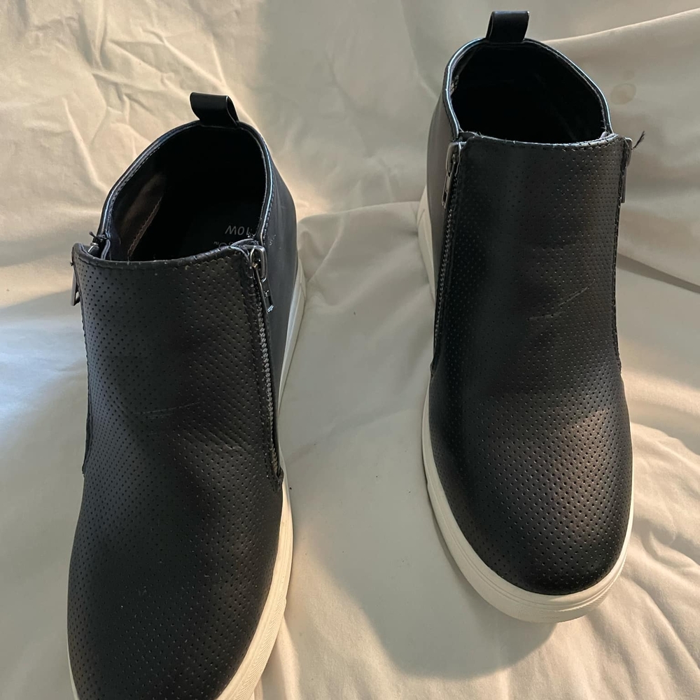 Time And True Black Faux Leather Women's Sneakers hidden interior wedge